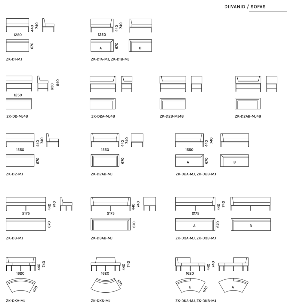 zeeta diivanite mõõtmed