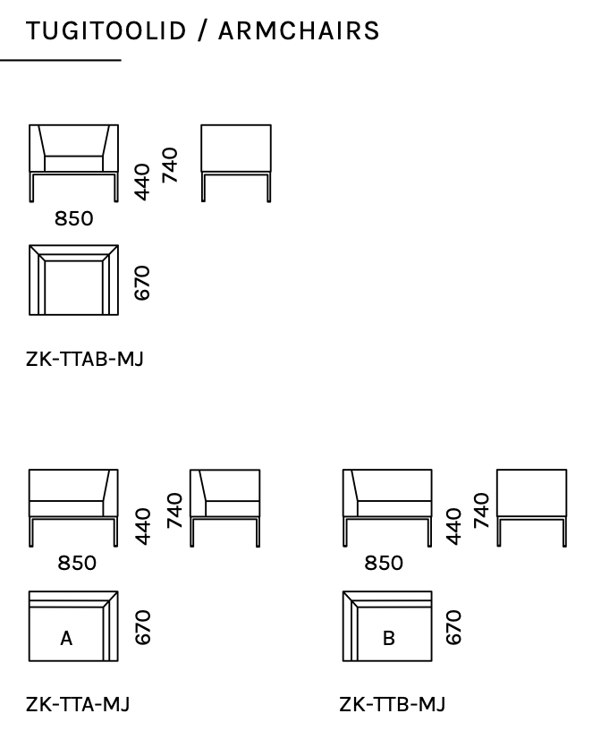 zeeta tugitoolide mõõtmed
